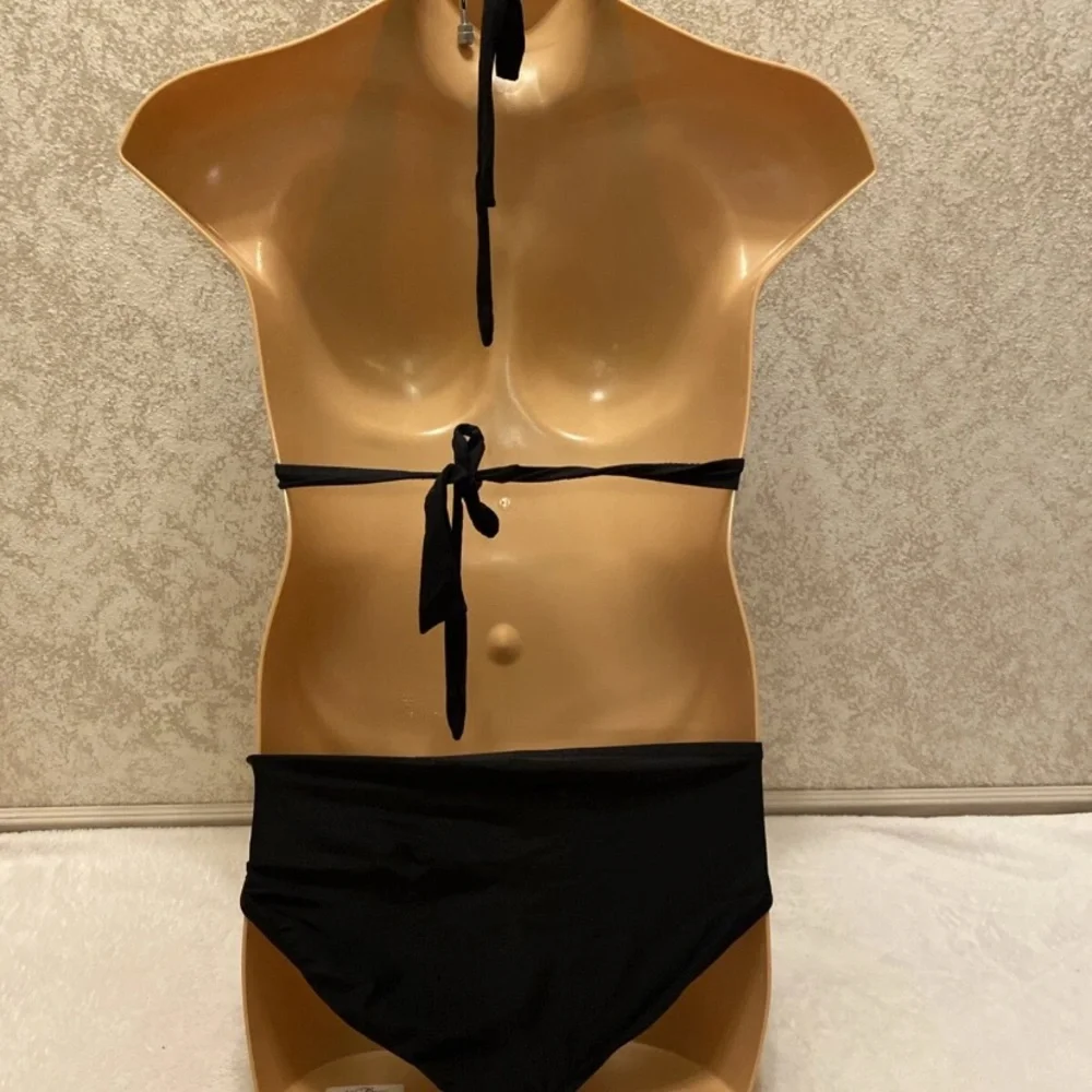 Sophisticated Black Halter Bikini Set